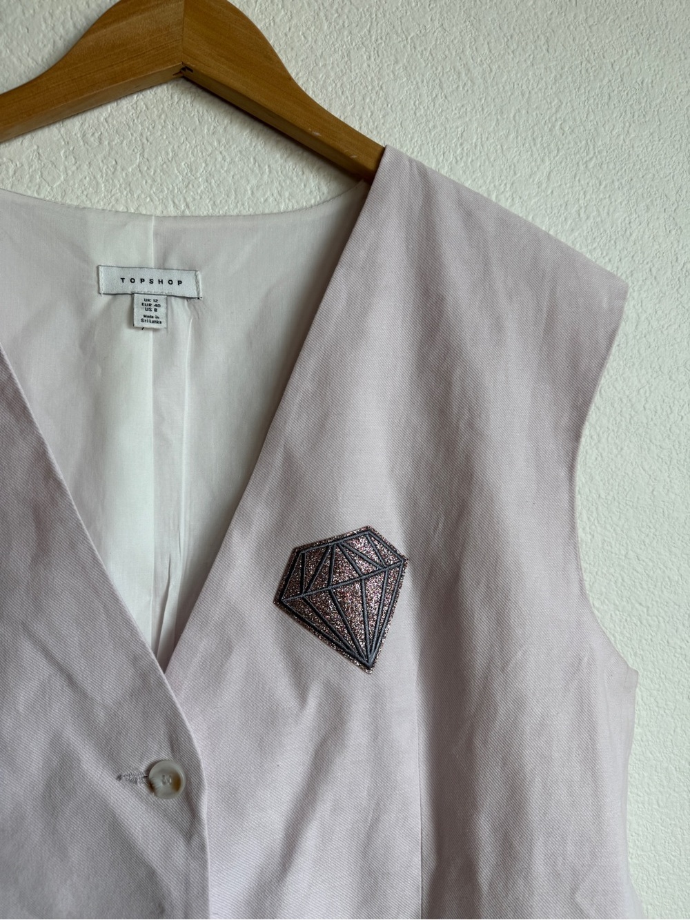 Topshop Blush Pastel Pink Patch Detail Sleeveless Layering Vest Women’s Size 8 - Picture 2 of 4